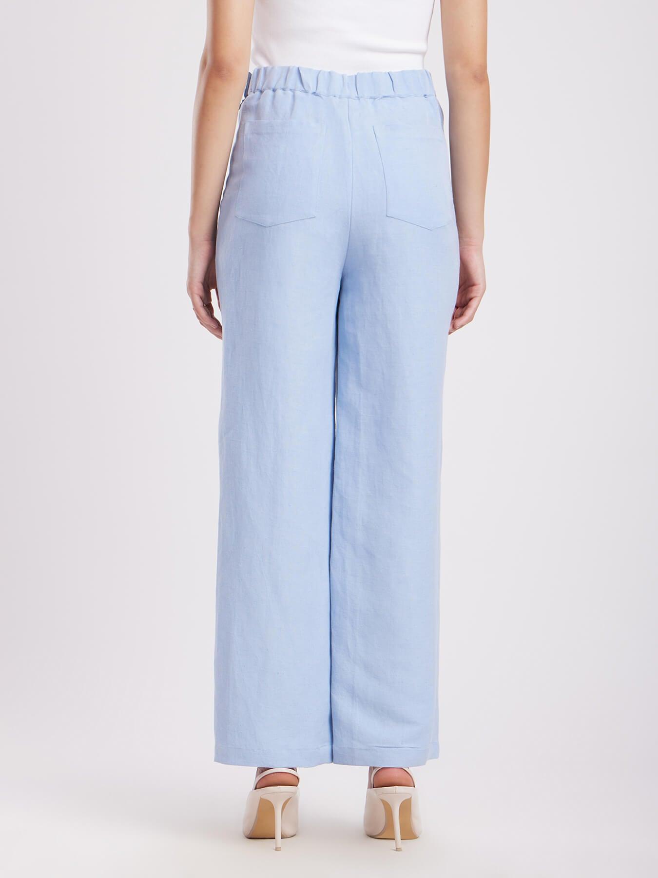 Buy Light Blue Linen Elasticated Wide Leg Formal Trouser Online ...