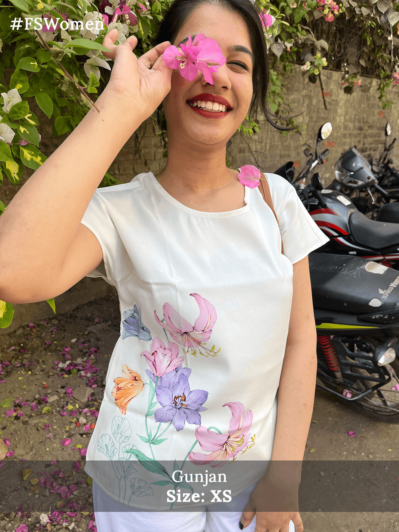 Round Neck Watercolour Floral Top - White| Formal Tops