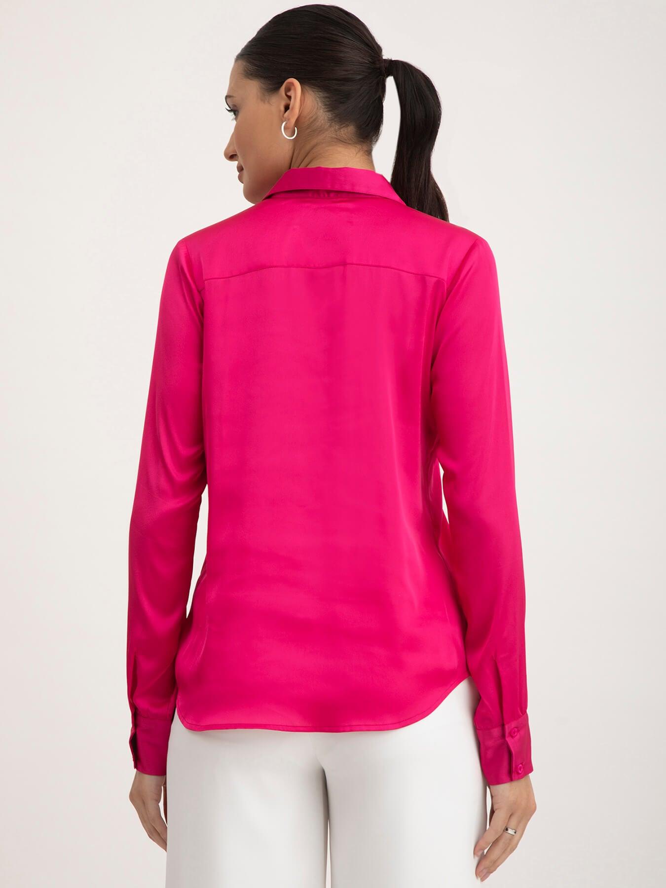Buy Fuchsia Satin Shirt Collar Shirt Online | FableStreet
