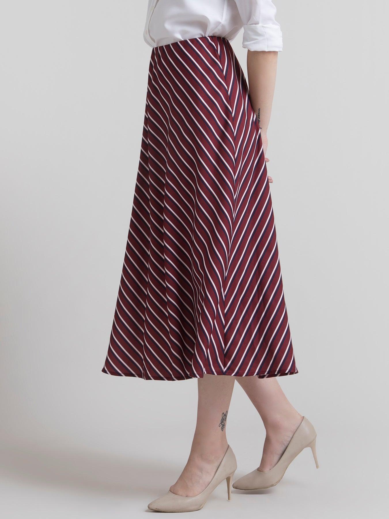 Striped Bias A Line Skirt - Maroon| Formal Skirts
