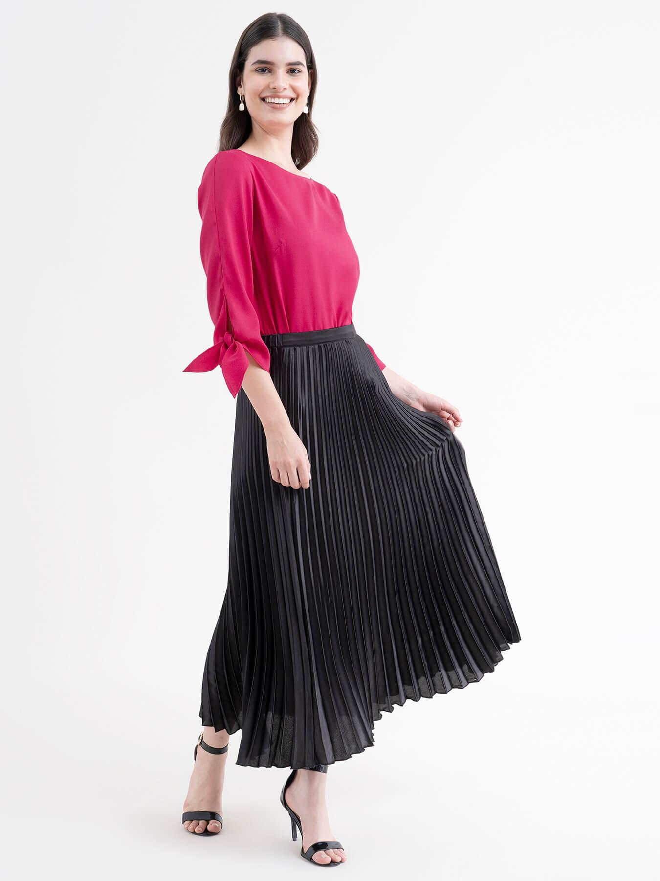 Boat Neck Tie Up Sleeve Top - Fuchsia| Formal Tops