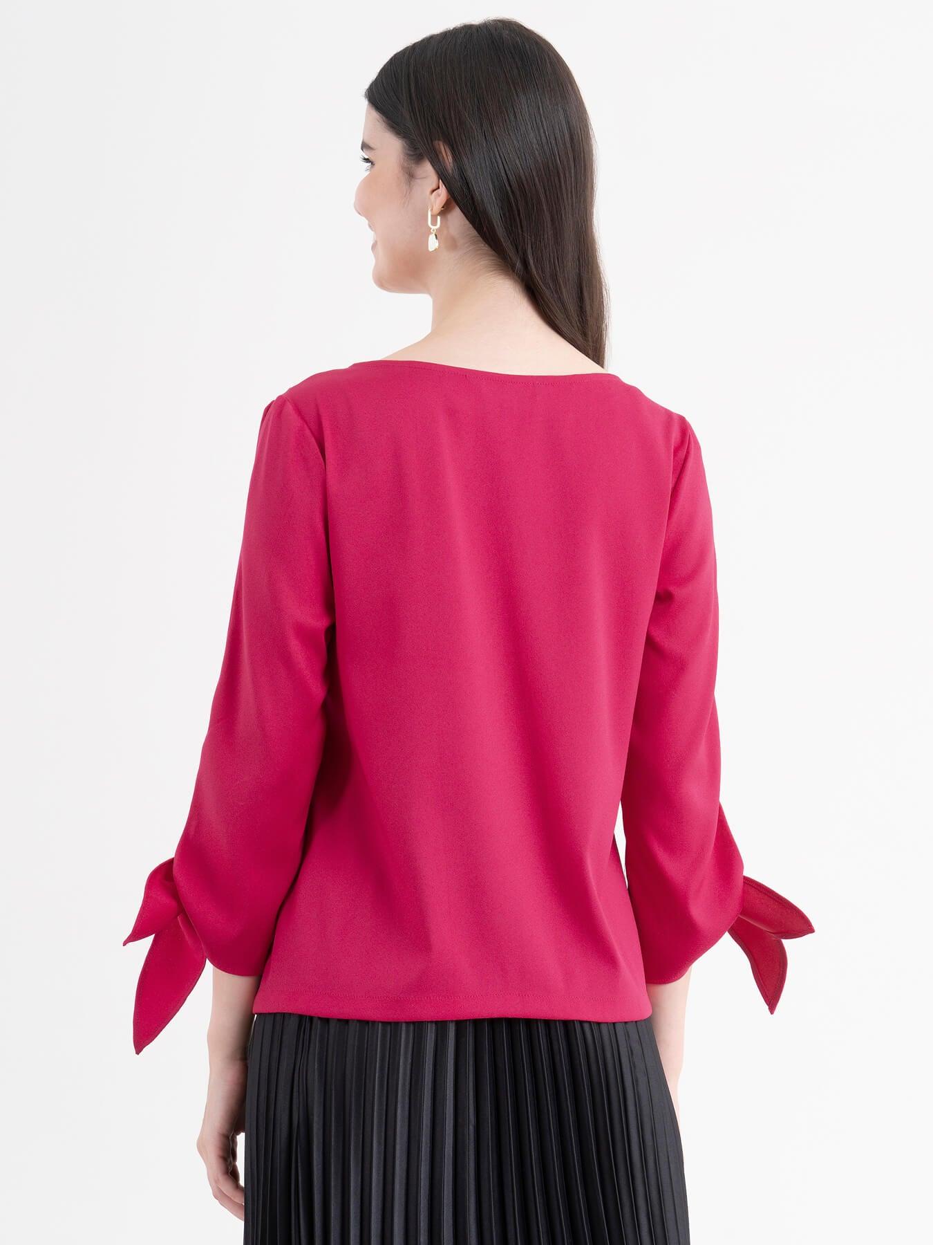 Boat Neck Tie Up Sleeve Top - Fuchsia| Formal Tops